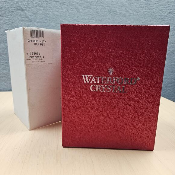 Waterford Crystal Sitting Cherub Angel Trumpet Horn Shelf Sitter 1998 Ireland - Picture 3 of 10